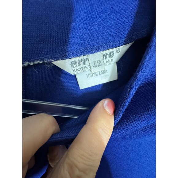 Vintage Erreuno Italian Royal Blue Wool Long Sleeve Dress Size 42 Eighties Class - Picture 4 of 6